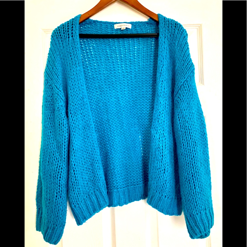 TURQUOISE OPEN-FRONT CARDIGAN SWEATER
